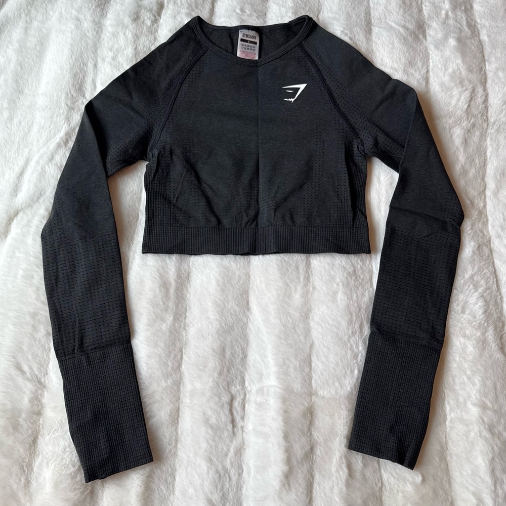 Gymshark Vital Seamless Crop Top Black Marl Size Small